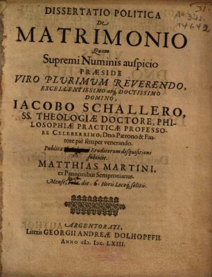 Dissertatio Politica De Matrimonio