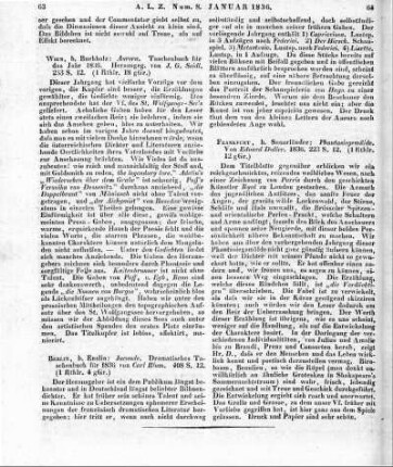 Jucunde. Dramatisches Taschenbuch für 1836. Hrsg. v. K. L. Blum. Berlin: Enslin [1835]