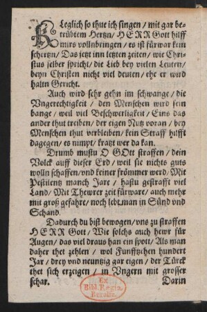 KLeglich so thue ich singen/ mit gar be=||trübtem Hertzn/