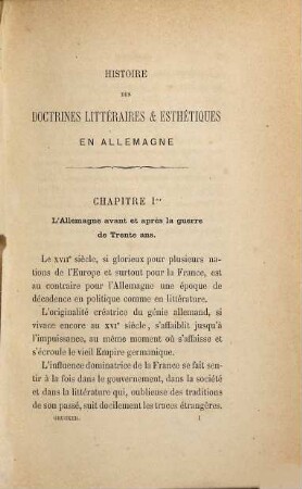 Histoire des doctrines littéraires et esthétiques en Allemagne, I