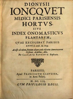 Hortus : sive index onomasticus plantarum