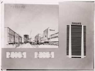 Geschäftshaus Martin-Luther-Straße/Kleiststraße (Philips), Berlin-Schöneberg: Grundrisse, Perspektivische Ansicht, Ansicht