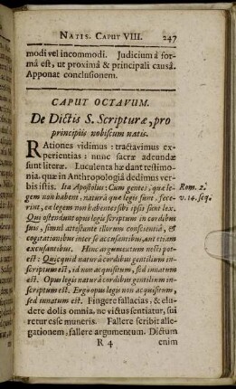 Caput Octavum. De Dictis S. Scripturæ, pro principiis nobiscum natis.