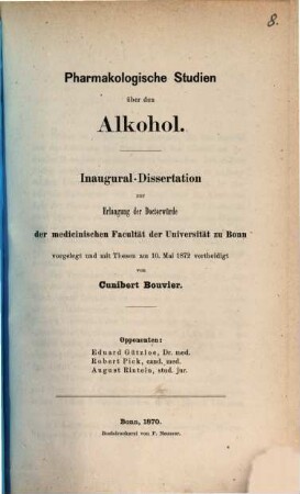 Pharmakologische Studien über den Alkohol