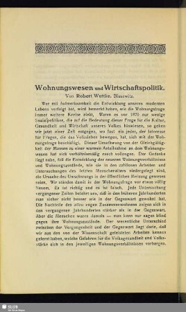 Wohnungswesen und Wirtschaftspolitik