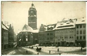 Meißen. Marktplatz mit Kirche und Pferdeschlitten
