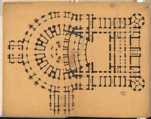 Volkstheater Schinkelwettbewerb 1892: Grundriss Kellergeschoss 1:150
