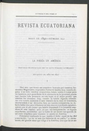 La poesía en América : Discurso pronunciado en un acto público literario en Quito el año de 1871