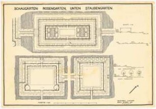 Stadtgarten, Recklinghausen: Grundriss Rosengarten und Staudengarten 1:200, Schnitte