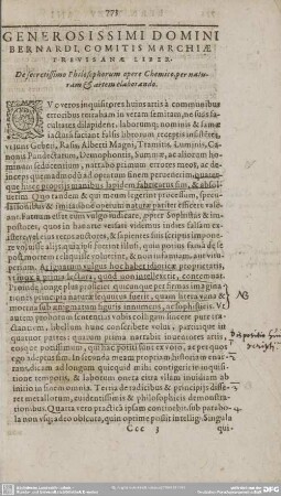 GENEROSIISSIMI DOMINI BERNARDI, COMITIS MARCHIAE TREVISANA LIBER.