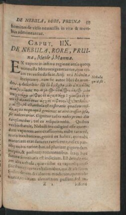 Caput. IIX. De Nebula, Rore, Pruina, Meile, Manna.