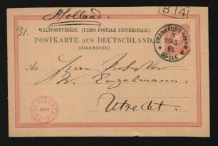 Postkarte an Wilhelm Engelmann : 25.05.1881