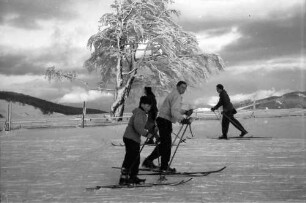 Schauinsland: Niki und Klaus auf Skiern (seitlich)