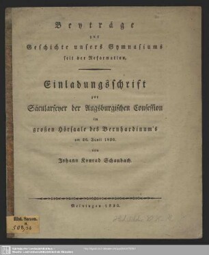 Beyträge zur Geschichte unsers Gymnasiums seit der Reformation