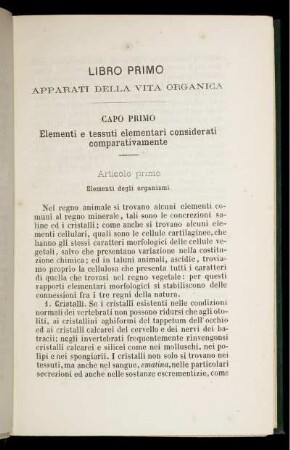 Libro Primo. Apparati Della Vita Organica