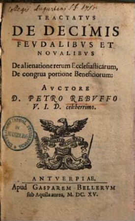 Tractatus de Decimis feudalibus & novalibus