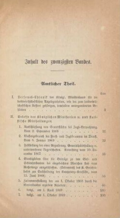 Inhalt des zwanzigsten Bandes