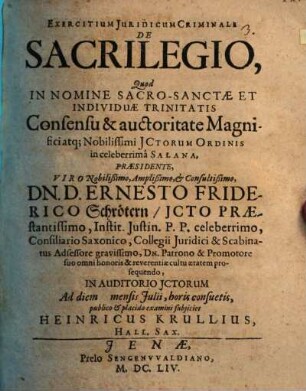 Exercitio iur. crim. de sacrilegio