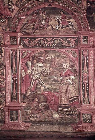 Enthauptung; Lünette: kämpfende Ritter