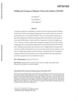 Mobility and earnings in Ethiopia's urban labor markets, 1994-2004