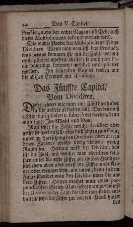Das Fünffte Capitel. Vom Dividiren.