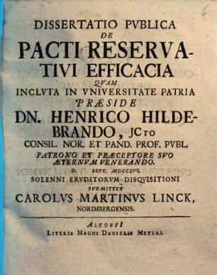 Dissertatio Publica De Pacti Reservativi Efficacia