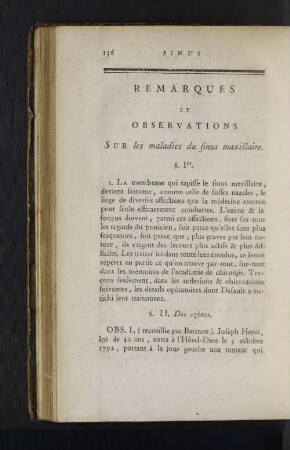 Remarques et Observations sur les maladies du sinus maxillaire.