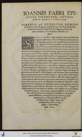 Ioannis Fabri Episcopi Viennensis Antilogiarum Martini Lutheri Liber