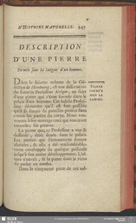 Description D'Une Pierre Formée sous la langue d'un homme