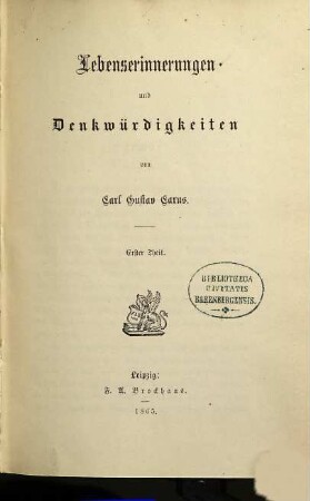 Lebenserinnerungen und Denkwürdigkeiten, Erster Theil