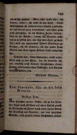 Paul Lamounde, Exq. an die Lady Kreaton. - Miß Lamounde an Fräulein Islay.