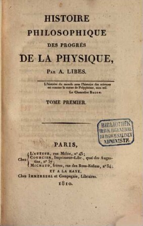 Histoire philosophique des progrès de la physique, 1