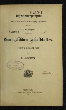 40,1: Evangelisches Schulblatt - Inhalt 1.1857 - 40.1896