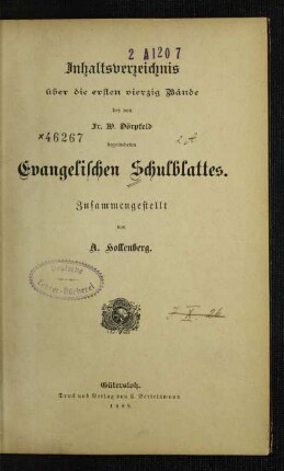 40,1: Evangelisches Schulblatt - Inhalt 1.1857 - 40.1896
