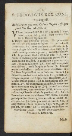 S. Ludovicus Rex Conf. 25. Augusti