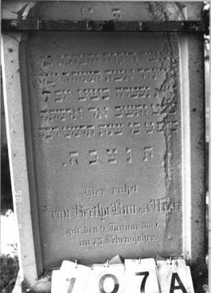 Grabstein 107 (Index: 99787110) Zustand: oberer, linker und besonders rechter Rand leicht verwittert Maße HxBxT: 154x62x19 cm: Grabstein 107A