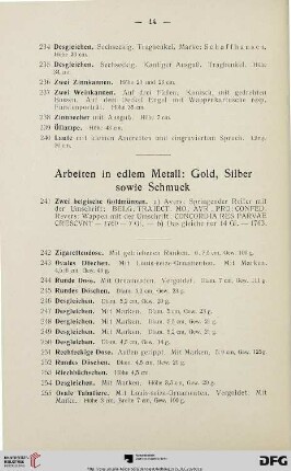 Arbeiten in edlem Metall: Gold, Silber sowie Schmuck (Nr. 241-284)