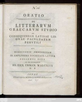 Oratio De Litterarvm Graecarvm Stvdio Ad Conseqvendam Latinae Lingvae Facvltatem Pervtili