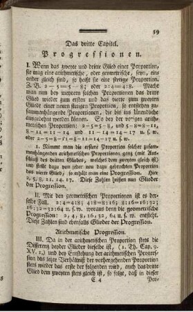 Das dritte Capitel. Progressionen.