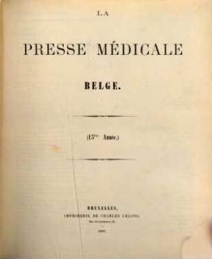 Presse médicale belge. 13. 1860/61