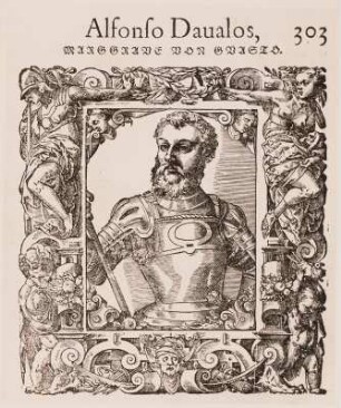 Marchese del Vasto (Guasto), Alfons d'Avalos : Unbekannter Holzschneider nach Tobias Stimmer: Bildnis des Marchese del Vasto (Guasto), Alfons d'Avalos (1502-1546). Holzschnitt. Dresden: Kupferstich-Kabinett