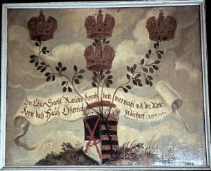 Südwand, Wandbild im oberen Bereich: das kursächsische Wappen mit vier Kaiserkronen