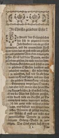 In Christo geliebter Leser! [Vorrede]