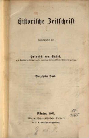 Historische Zeitschrift : HZ. 14. 1865