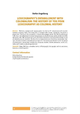 Lexicography’s entanglement with colonialism: The history of Tok Pisin lexicography as colonial history