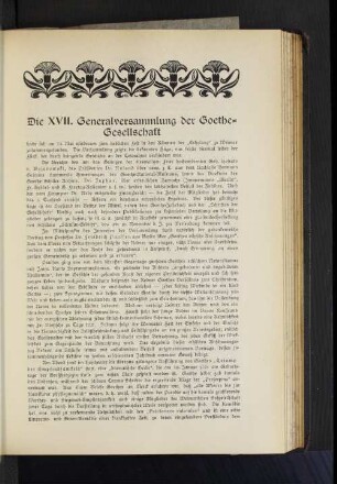 Die XVII. Generalversammlung der Goethe-Gesellschaft