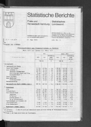 Steueraufkommen und Steuereinnahmen in Hamburg März 1972 und Januar bis März 1972 : Lfd. Nr. 3