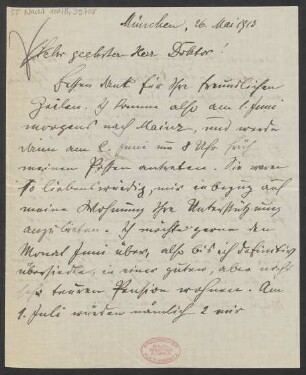 Brief an Ludwig Strecker und B. Schott's Söhne : 26.05.1913