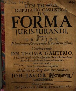 Disputatio Casuistica, De Forma Iuris-Iurandi