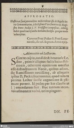 Admonitio ad Lectorem